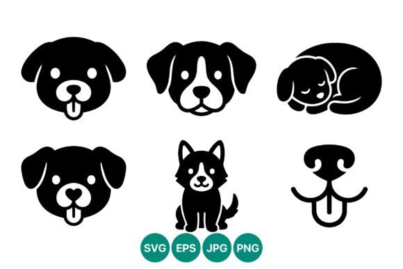 Black and White Dog Faces Vector
