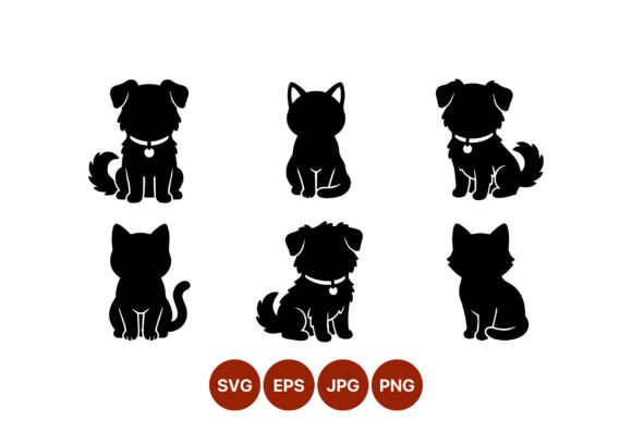 Black Dog and Cat Silhouettes Vector