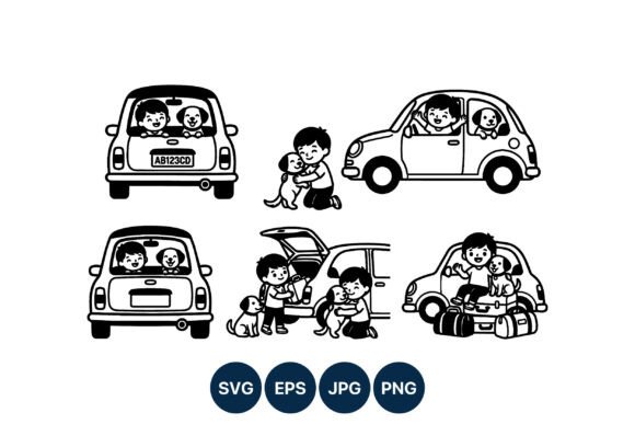 Boy Playing with Dog and Driving Car