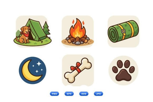 Camping Dog Icon Clipart Pack