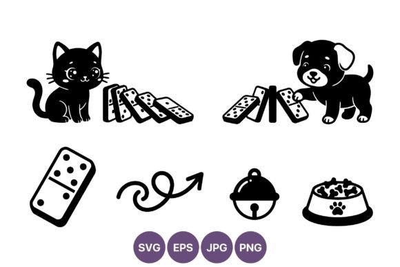 Cat Dog Dominoes Playing Vector Icons