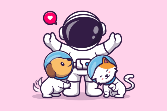 Cute Astronaut with Dog and Cat Pet