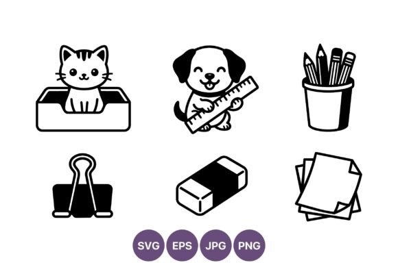 Cute Cat Dog Stationery Line Art Icons