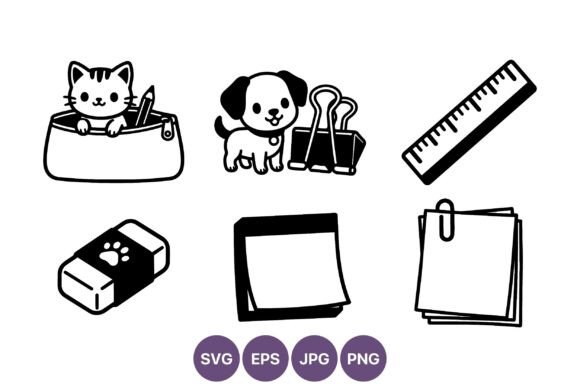 Cute Cat with Pencil and Dog with Paper