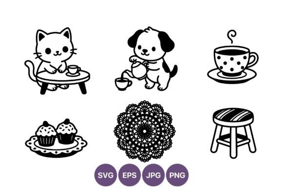 Cute Cat with Teacup and Dog Pouring Tea