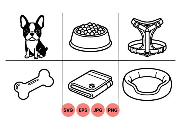 Cute Dog Accessories Clipart Set