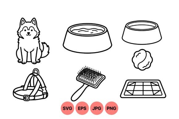Cute Husky Dog Care Icons