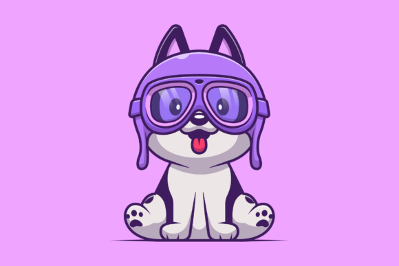 Cute Husky Dog Pilot Cartoon