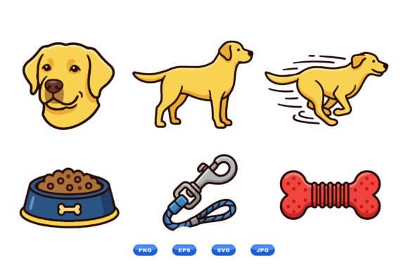 Cute Labrador Dog Clipart Set