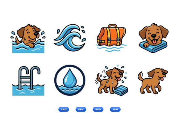 Cute Swimming Dog Clipart Pack