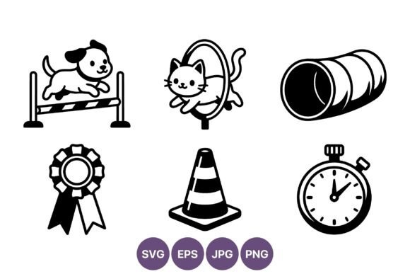 Dog and Cat Agility Black White Icons