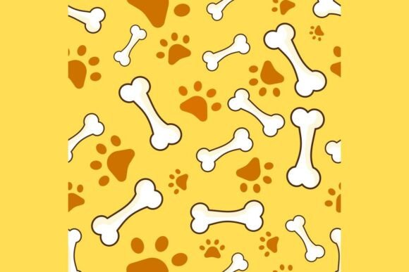 Dog Bones Paw Prints Seamless Pattern