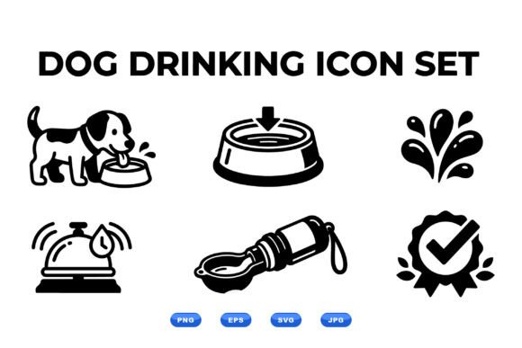 Dog Drinking Icon Collection