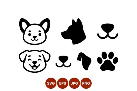 Dog Faces and Paws Vector Icons