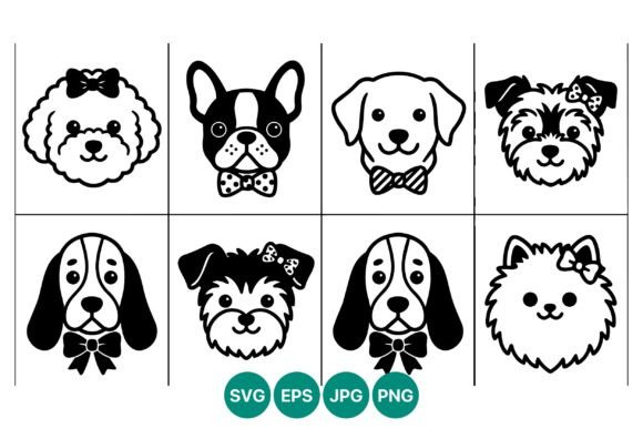 Dog Faces Line Art Cute Vector