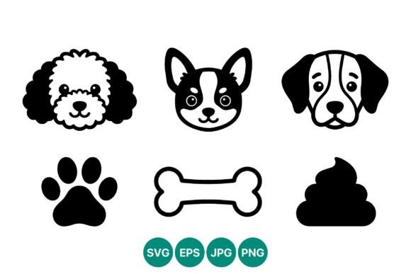 Dog Faces Paw Bone Poop Vector Art