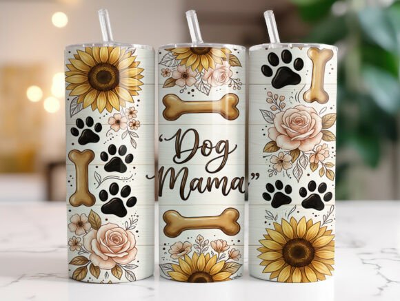 Dog Mama Pawprints Floral Tumbler Wrap