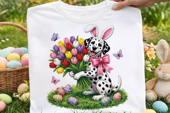 Faux Yarn Cute Easter Dalmatian Dog Png