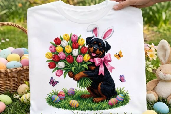 Faux Yarn Cute Easter Rottweiler Dog Png