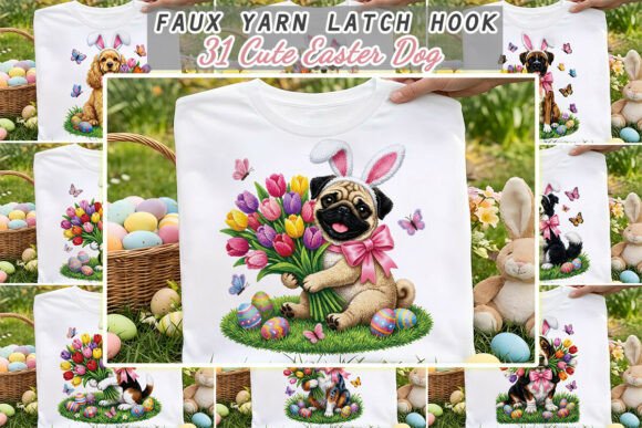 Faux Yarn Latch Hook Cute Easter Dog Png
