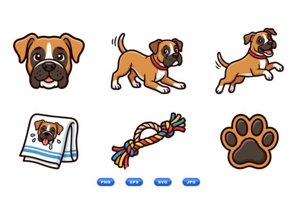 Playful Boxer Dog Clipart Set