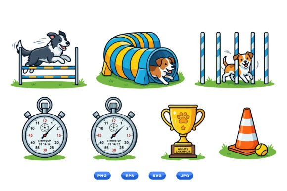 Playful Dog Agility Clipart Set