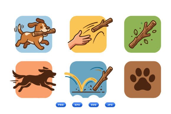 Playful Dog Fetch Clipart Set