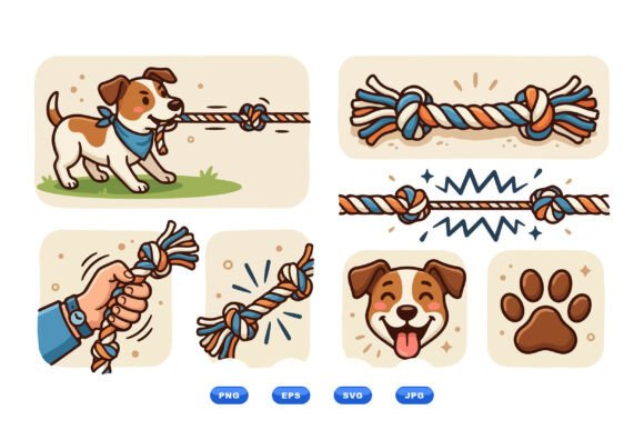 Playful Dog Rope Clipart Pack