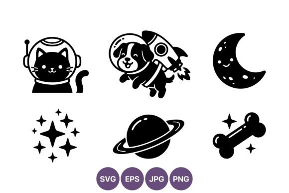 Space Cat and Dog Vector Icons