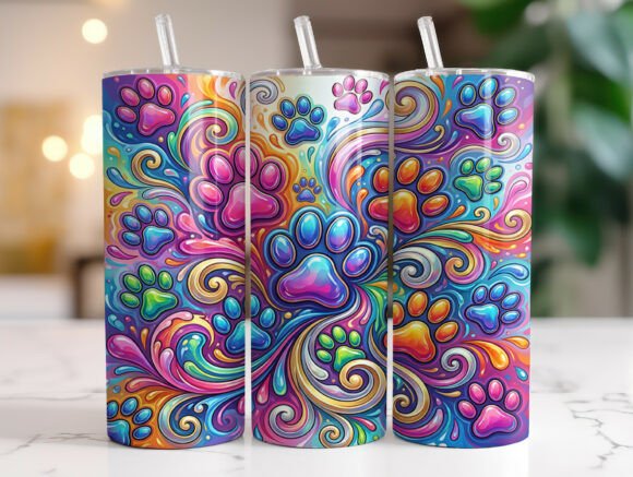 Vibrant Dog Paw 20 Oz Tumbler Wrap PNG