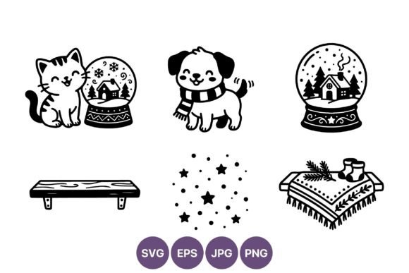 Winter Snow Globe Cat Dog Vector Art